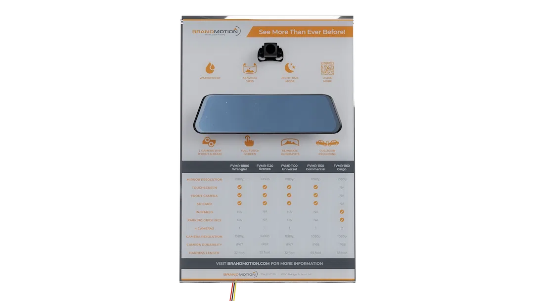 DISP-FVMR – BRAND MOTION Point Of Purchase Display, Fully Functioning FullVue Mirror And Camera Slatwall Display 11 I...